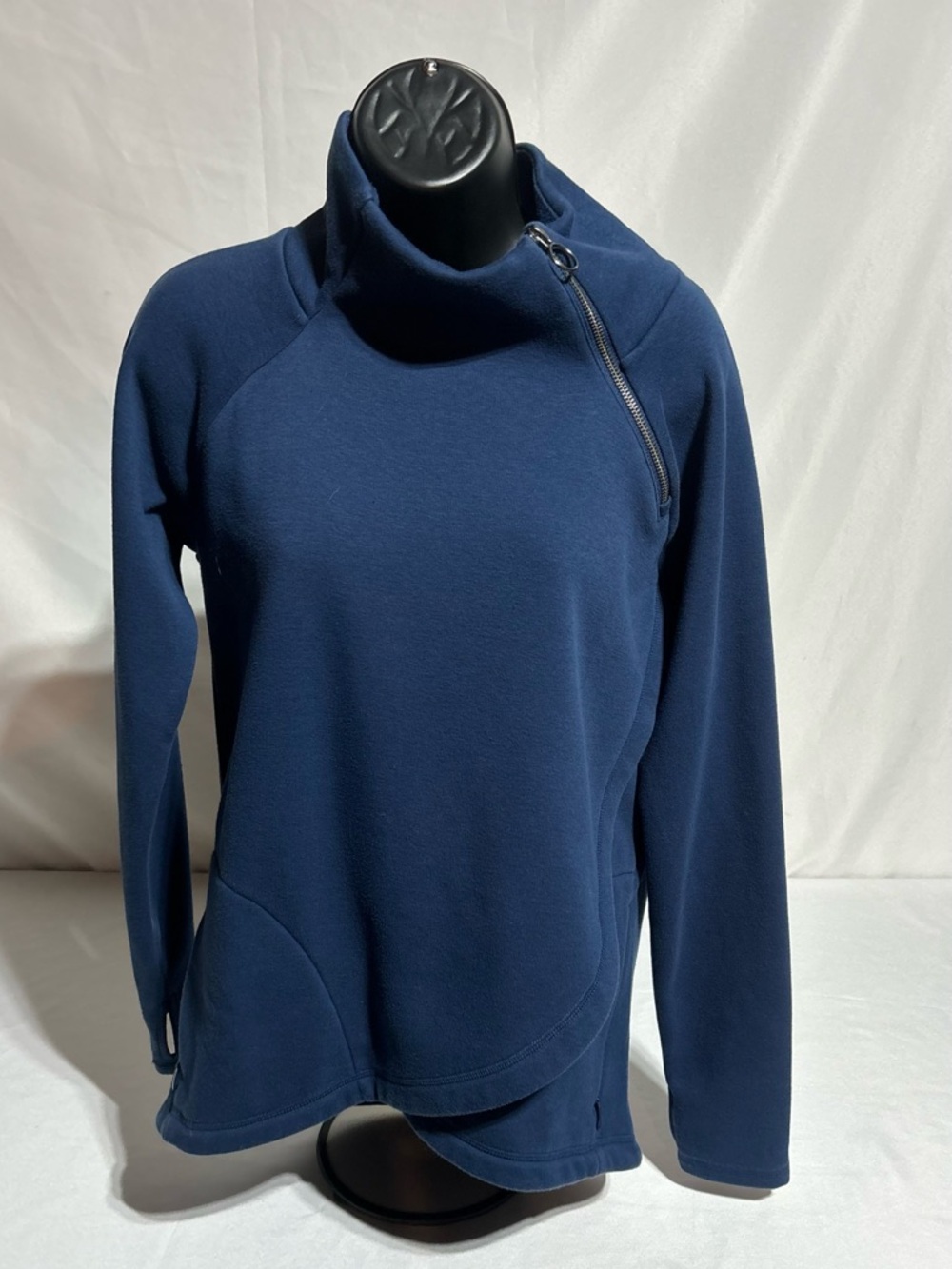 Athleta Navy Blue Asymmetrical Quarter Zip Fleece Pullover Mock Neck Size Small